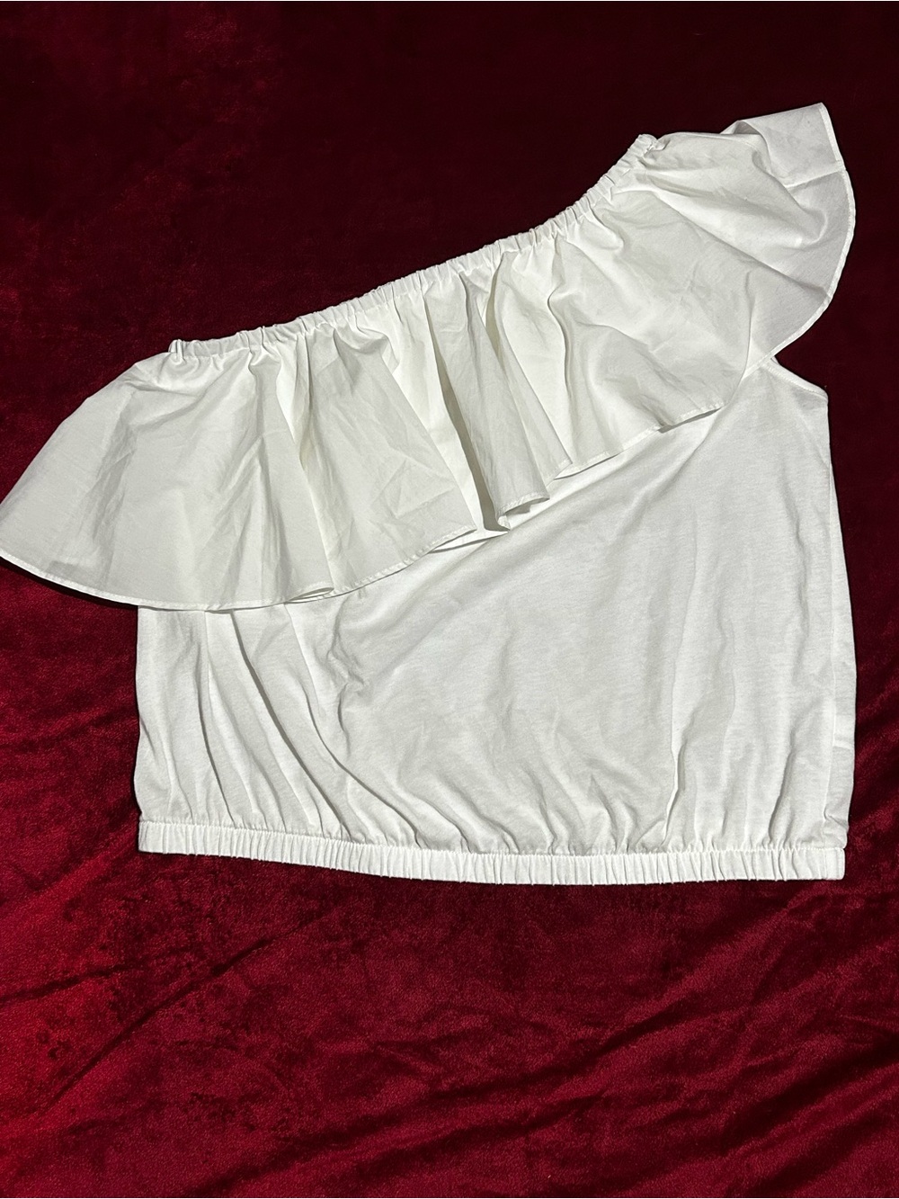 a new day White One-Shoulder Ruffle Crop Top